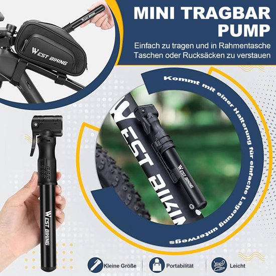 STILVORA Minipompen - Universele Mini Fietspomp Met Presta & Schrader Ventielen En Framebeugel - Aluminiumlegering - Zwart — afbeelding 3