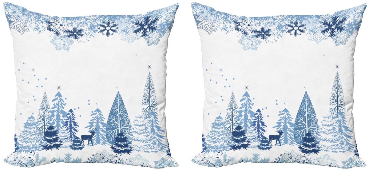 ABAKUHAUS Winter Kussenhoes Set – 2x40x40 cm – Blauw/Wit – Dubbelzijdig Blauw Wit