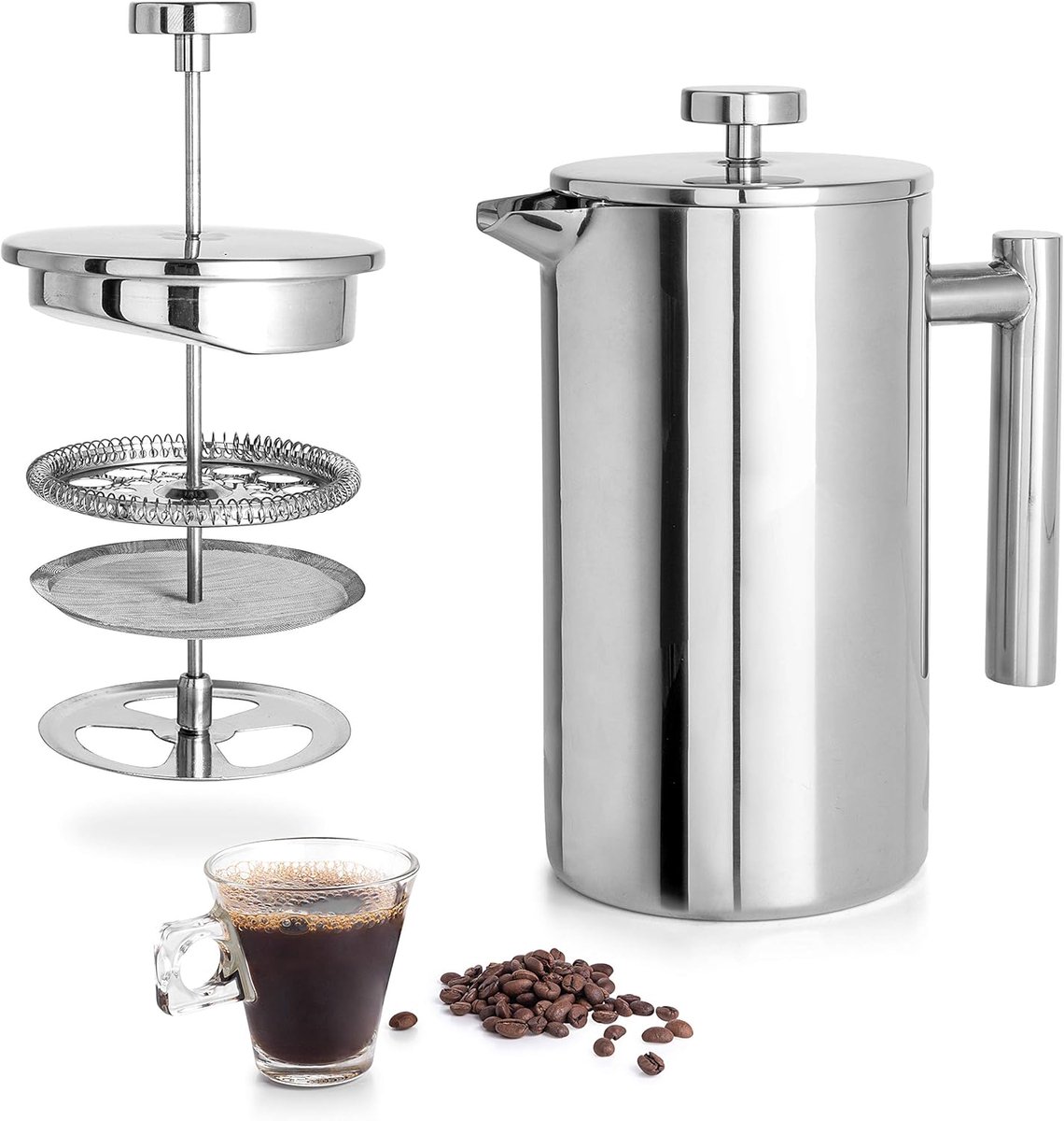 French press van roestvrij staal, 800 ml (27 oz) (ongeveer 765,4 g), dubbel geïsoleerde French press van roestvrij staal, eenvoudig te reinigen, duurzame metalen koffiepers.