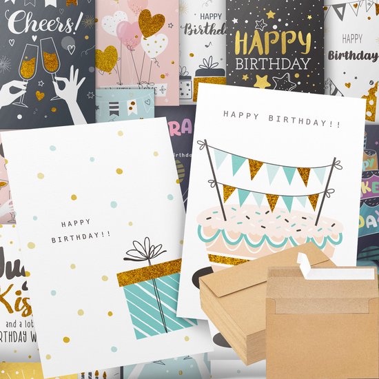 Systemyze 40x Luxe Verjaardagskaarten Set Met Envelop - Wenskaarten Volwassenen en Kinderen – A6 Formaat