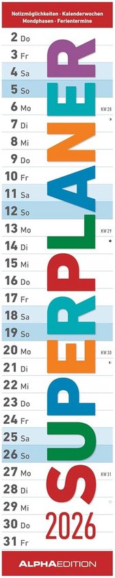 Wandkalender 2026, groot formaat, 74 x 51 cm, voor kantoor