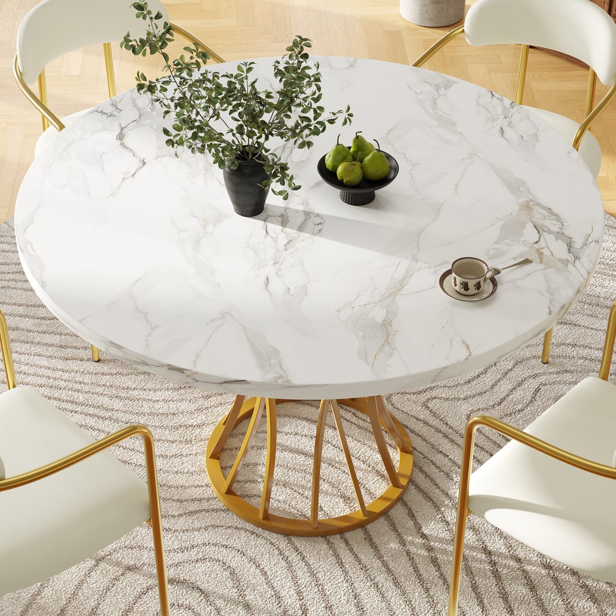 Ronde eettafel 80 x 80 x 76 cm - voor eetkamer en woonkamer - marmeren tafelblad - gouden tafelpoten