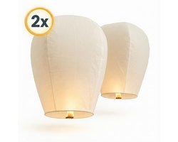Dicadore – XXL - 2x Witte Wensballon 110 cm – Milieuvriendelijk – Vliegende Papieren Lantaarn – Herdenkingsballon & Alternatief voor Vuurwerk