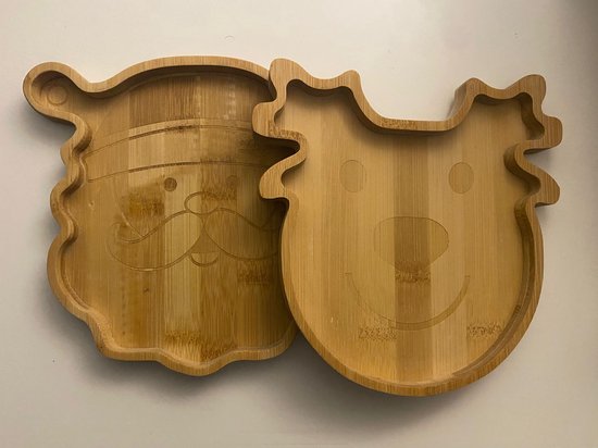 Ensemble d'assiettes de Noël en Bamboe - Happy Santa & Rudolf