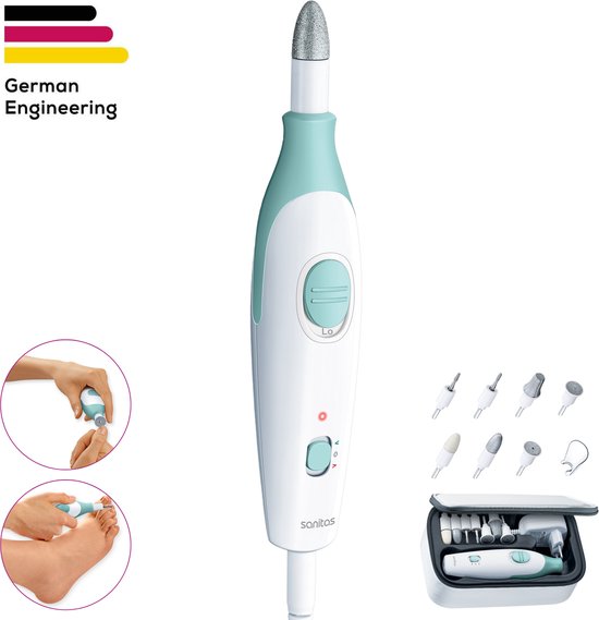 Sanitas SMA 36 Elektrische nagelvijl - Nagelfrees - Elektrische Manicure en Pedicure set - 7 Opzetstukken – Opbergtas - 2 Standen – Links- en rechtsdraaiend - 2 Jaar garantie – Wit/groen