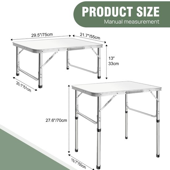 NaevaMi Campingtafel Inklapbaar - Campingtafels - Campingtafel Lichtgewicht - Opvouwbaar - Draagbare Tafel - Handige en Compacte Tafel voor Kamperen en Buitengebruik - Aluminium Frame Met Handvat - 75x55x70cm van NaevaMi — afbeelding 3