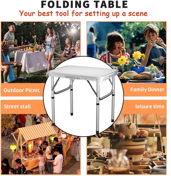 NaevaMi Campingtafel Inklapbaar - Campingtafels - Campingtafel Lichtgewicht - Opvouwbaar - Draagbare Tafel - Handige en Compacte Tafel voor Kamperen en Buitengebruik - Aluminium Frame Met Handvat - 75x55x70cm van NaevaMi — afbeelding 5