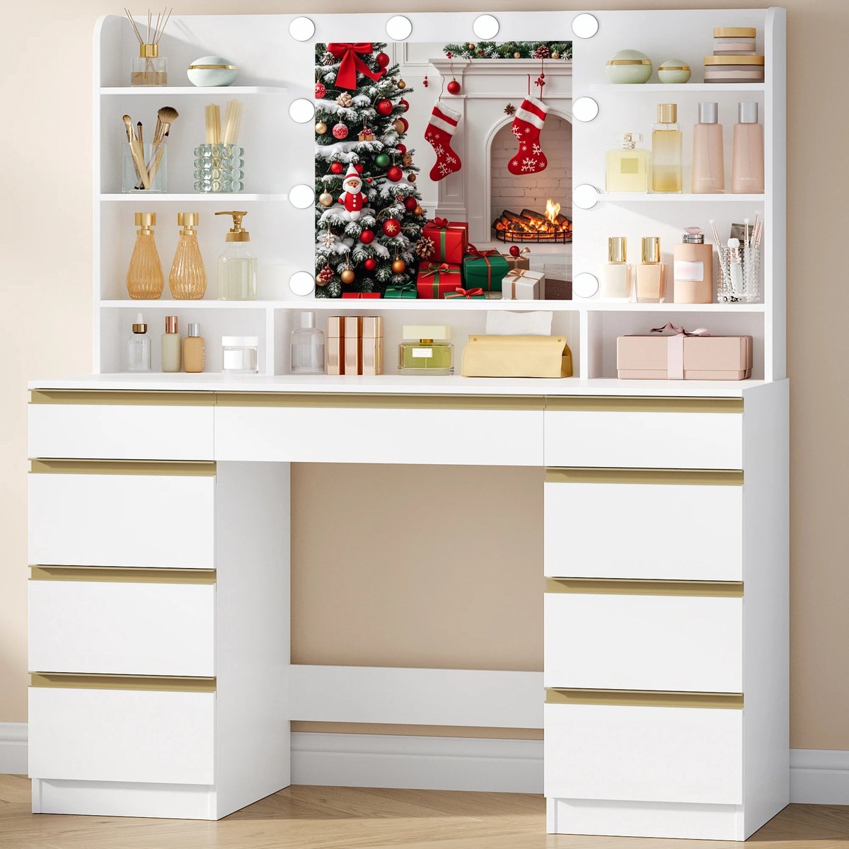 Kaptafel - Kaptafel met Spiegel en Verlichting - Make Up Tafel - Wit