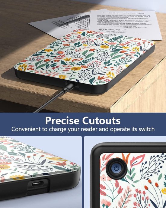 6 Inch Hoesje voor E-Reader met Automatische Slaapfunctie en Bloemenprint - Geschikt voor Kobo Clara BW/Clara Colour/Clara 2E van Merkloos — afbeelding 3
