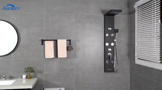 Auralum Max Douchepaneel Zwart - 5 in 1 douchesysteem regendouche - Lcd Scherm - Waterval - Handdouche - Wellness - Jet-Stralen - RVS - Waterval - Douche Combinatie Set