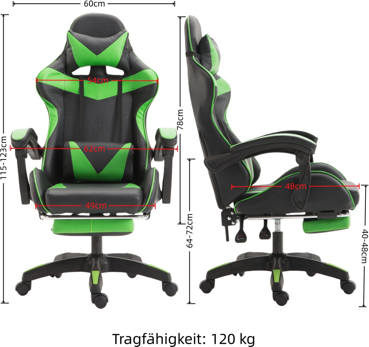 A.A.A.G. Gotagee Ergonomische Gamingstoel met Lendensteun Zwart-Groen - afbeelding 3