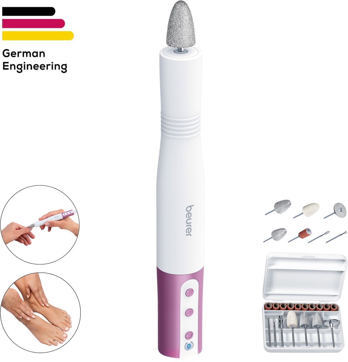 Beurer MP 52 Elektrische nagelvijl – Nagelfrees – Elektrisch manicure en pedicure apparaat - Slank design - 7 Opzetstukken - Links- en rechtsdraaiend - Snelheid traploos - Incl. netadapter / opbergtasje - 3 Jaar garantie