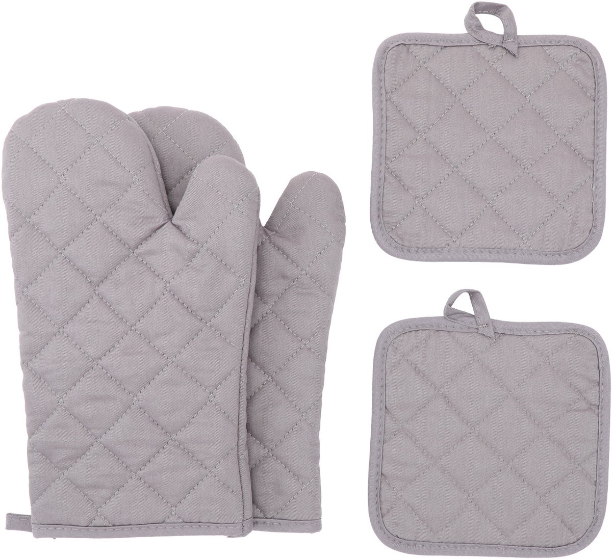 Hittebestendige handschoenen set van vier, hoge temperatuurbestendig, effen kleur - grijs