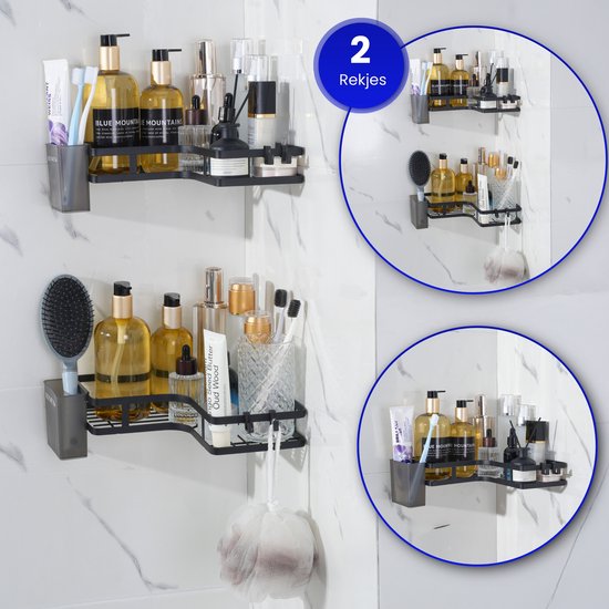 Luvexi - Étagère de douche - Organisateur de salle de bain à 2 niveaux - Sans Embouts - Zwart