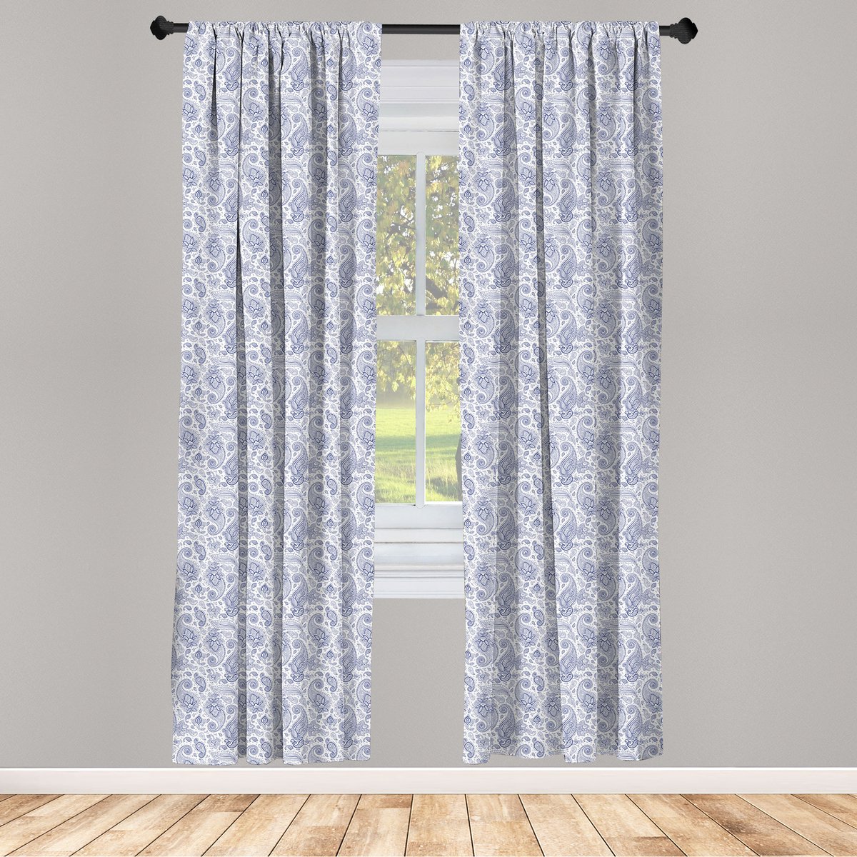 ABAKUHAUS Paisley gordijnen – 2-delige paneelset 75x245 cm – zwart/wit