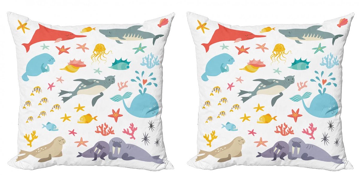 ABAKUHAUS Oceaan Kussenhoes Set (2) – Dubbelzijdig digitaal bedrukt – 40x40 cm Mehrfarbig