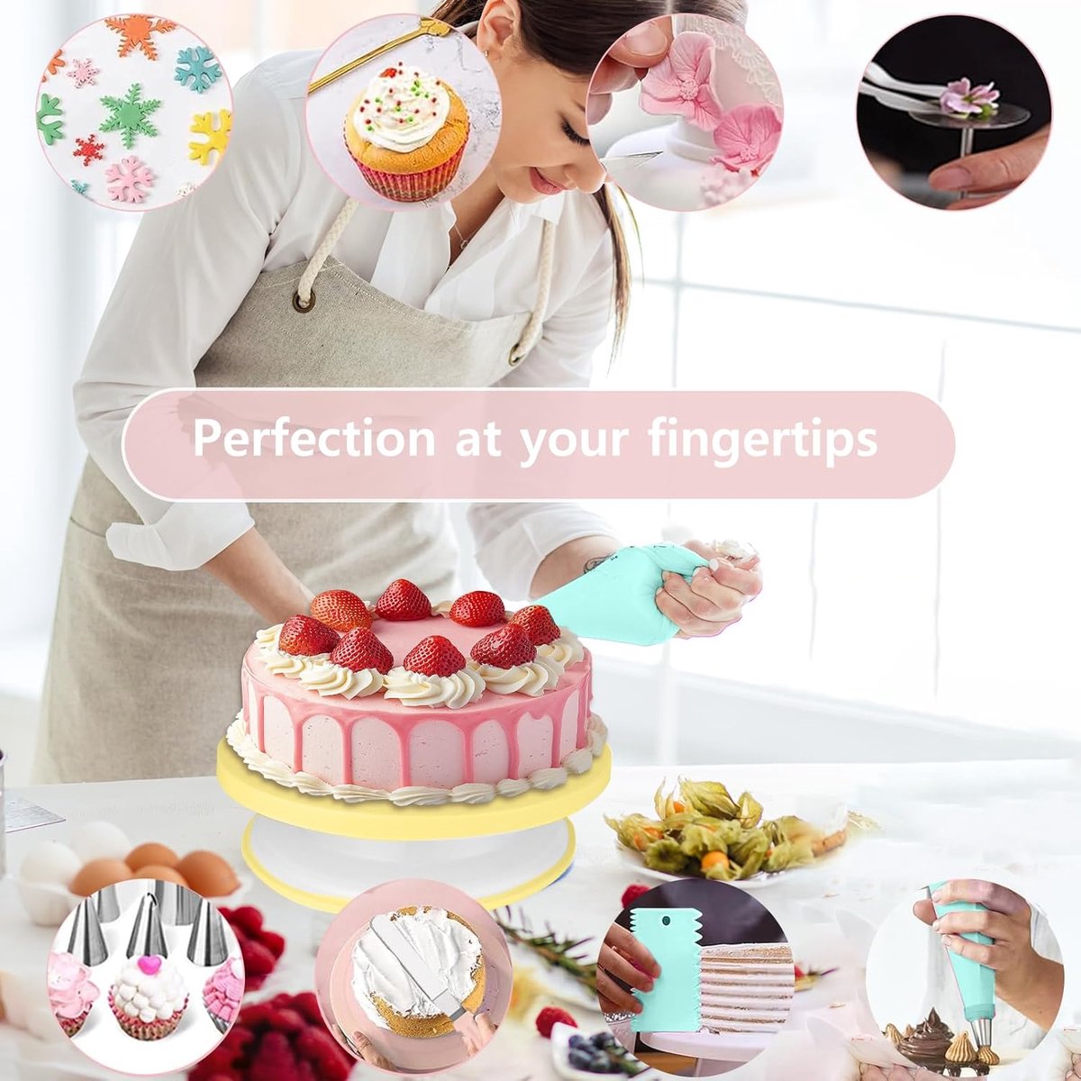 Candala Taartaccessoireset, taartaccessoires, draaibare taartplaat, bakaccessoires, taartdecoratie, turntafel voor beginners en professionals (groen)