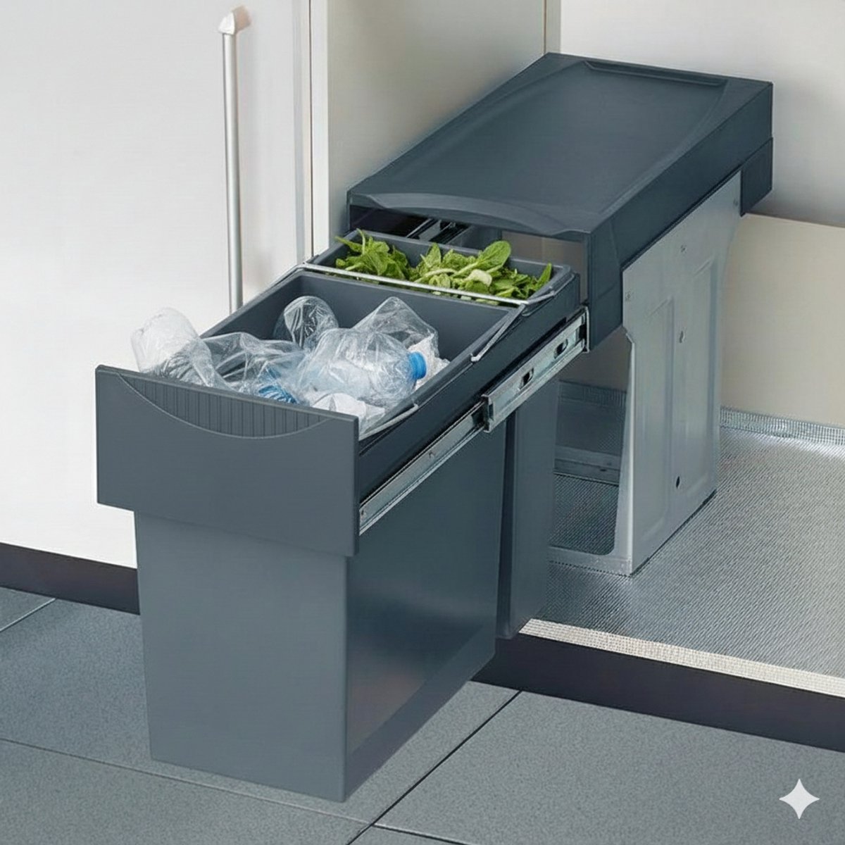 Hailo Tandem De Luxe - Inbouw Prullenbak - 31 Liter Inhoud - 25 x 40 x 49 cm - Met 2 Compartimenten - Grijs