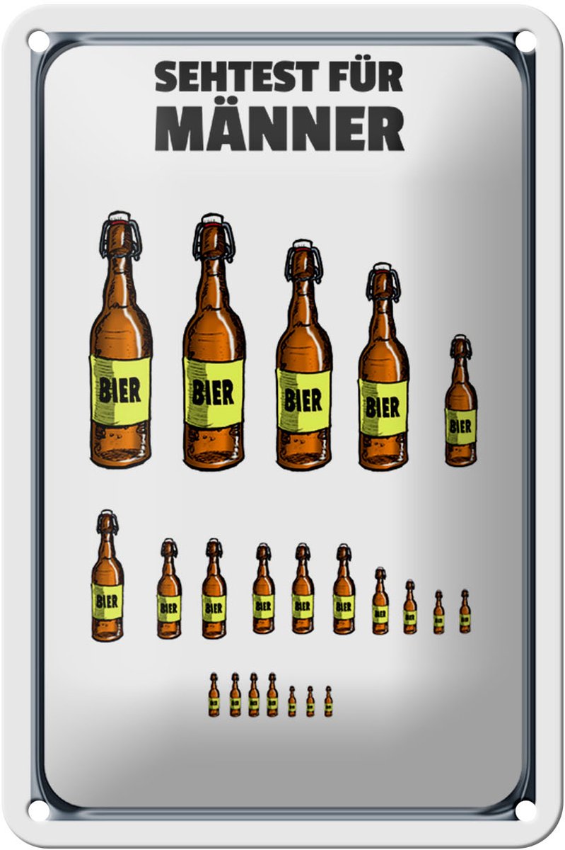 Blechschild Alkohol 12x18cm Sehtest für Männer Bierflaschen