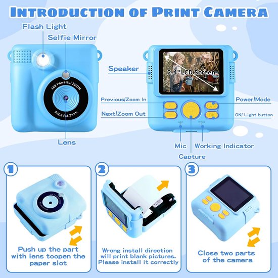 Children's Camera, 30 MP Instant Camera for Children, Black, White, Print, 2.4 Inch Screen, Digital Camera with 32GB TF Card, Dual Camera, Pink