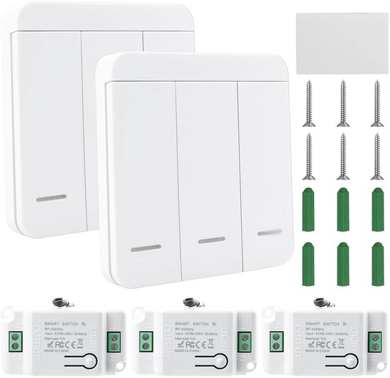 Draadloze lichtschakelaar, draadloze zender-veiligheidsschakelaar en ontvanger-controller, 10 A, dubbele schakelaar Draadloze lichtschakelaar, draadloze zender-veiligheidsschakelaar en ontvanger-controller, 10 A, dubbele schakelaar