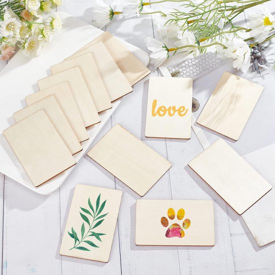 BITEFU Houten hartjes, 8 cm, dik en glad houten hartjes, met gat en 30 m, natuurlijk touw voor bruiloft, decoratie, doe-het-zelf handwerk, 60 stuks