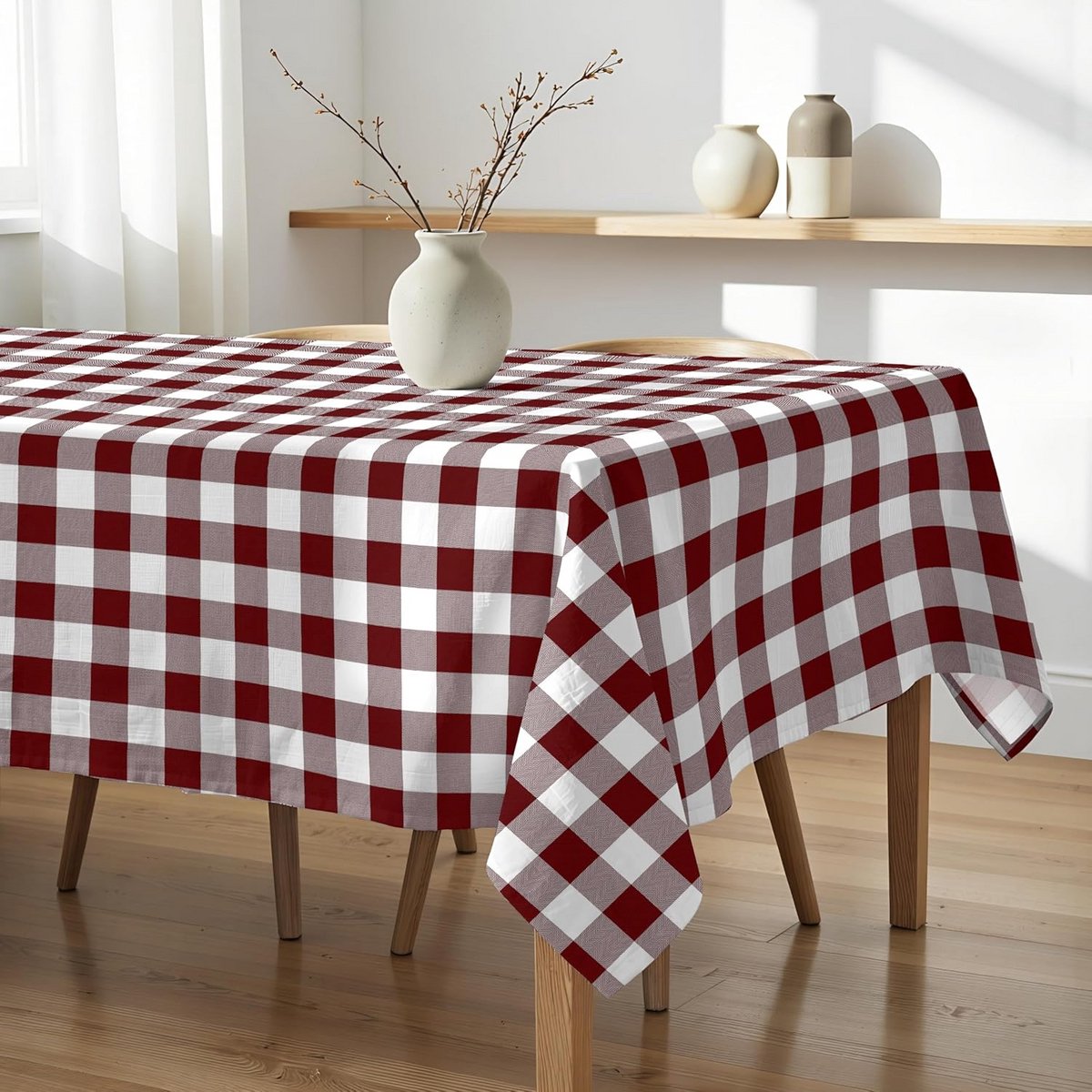 Ruitjes Tafelkleed 140x140 cm - Vuilafstotend en Wasbaar - 100% Biologisch Katoen