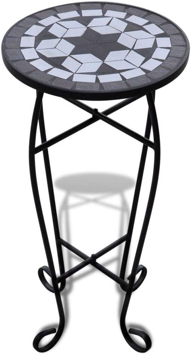 Ronde Bijzettafel met Mozaïekblad en IJzeren Frame voor Balkon en Tuin