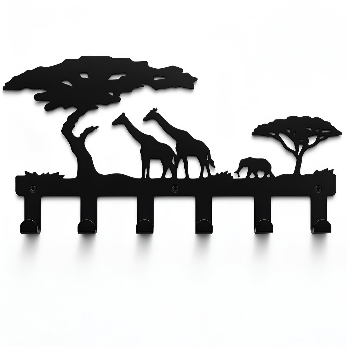 TOJ 6 Haaks Kinderkapstok - Kinder Kamer Kapstok - Wandkapstok - RVS - 40CM - Jungle Stijl - Mat Zwart