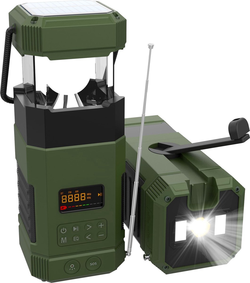 Stunq® Multifunctionele Noodradio met Bluetooth, Campinglamp en Oplaadfunctie