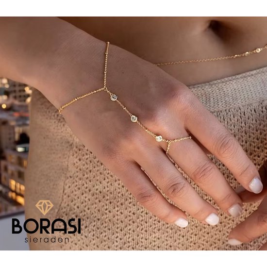 Collier à main Borasi Doré | Plaqué Or 18 carats | Pierres de zircone | Bijoux pour femmes | Bracelet |