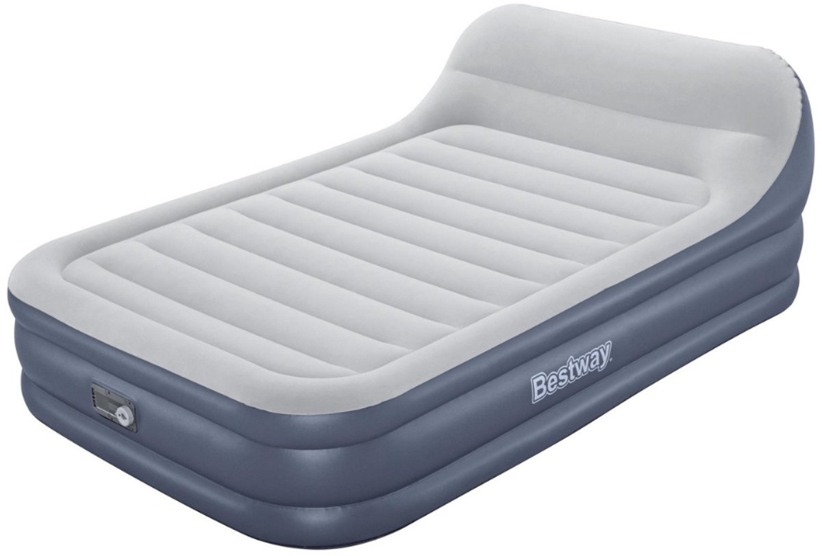Bestway – Luchtbed met Hoofdbord – 2-Persoons – 152×226×46 cm – Grijs – Met Ingebouwde Elektrische Pomp – Incl. 3-in-1 Opbergtas - Luchtbed - 2-persoons Luchtbed - Luchtbed Met Hoofdbord - Elektrische Pomp - Binnen Gebruik