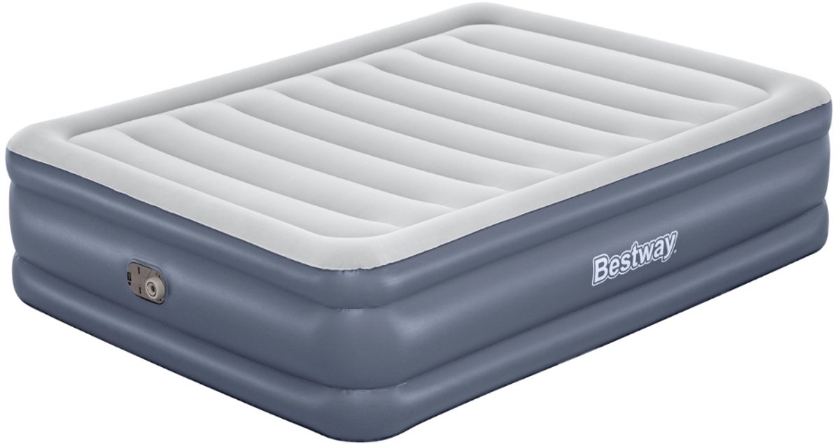 Bestway – Luchtbed – 2-Persoons – 152×203×51 cm – Grijs – Met Ingebouwde Elektrische Pomp – Incl. 3-in-1 Opbergtas - Luchtbed 2 Persoons - Luchtbed Met Pomp - Luchtbed Binnen Gebruik - Luchtbed Voor Gasten - Luchtbed Voor Logeerpartijen