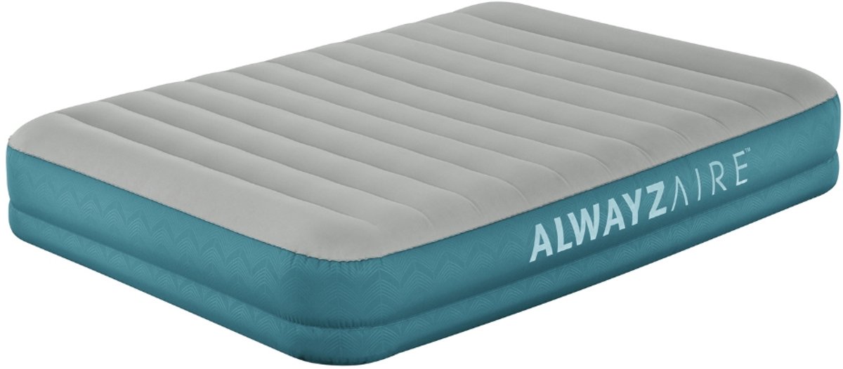 Bestway AlwaysAire – Luchtbed – 2-Persoons – 152×203×36 cm – Grijs/Blauw – Met Verwijderbare Oplaadbare Pomp - 2-persoons Luchtbed - Altijdzair - Verwijderbare Pomp - Oplaadbare Pomp - Camping