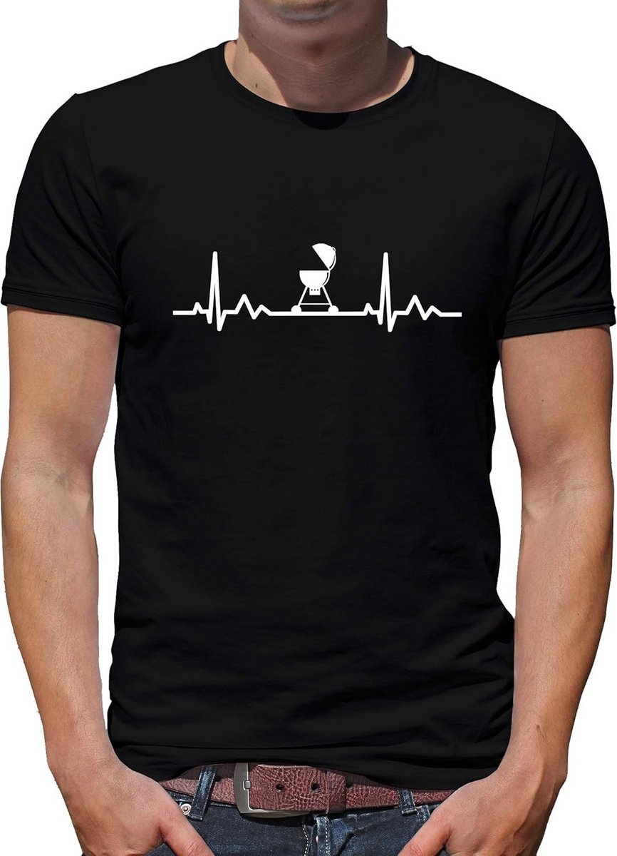 Heren T-Shirt met Hartslag BBQ Grillen Thema - Kwaliteits Katoen