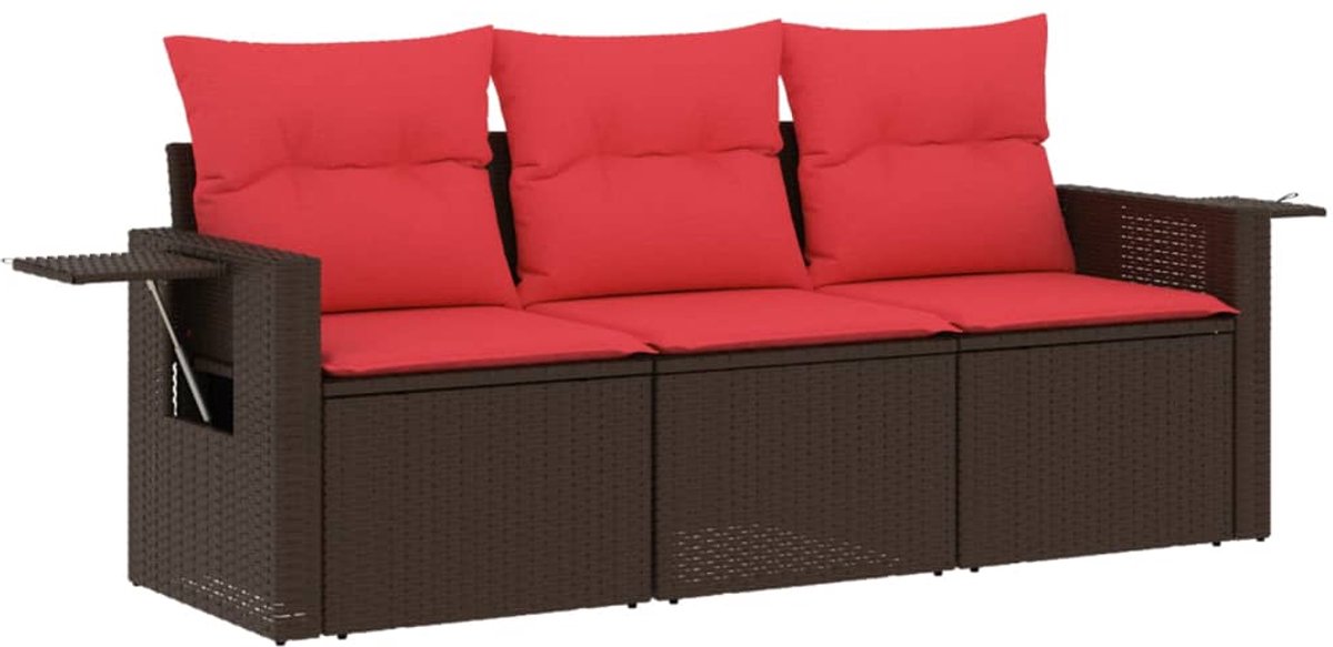 vidaXL - 3-delige - tuinbankset - met - kussens, - bruin - polyrotan