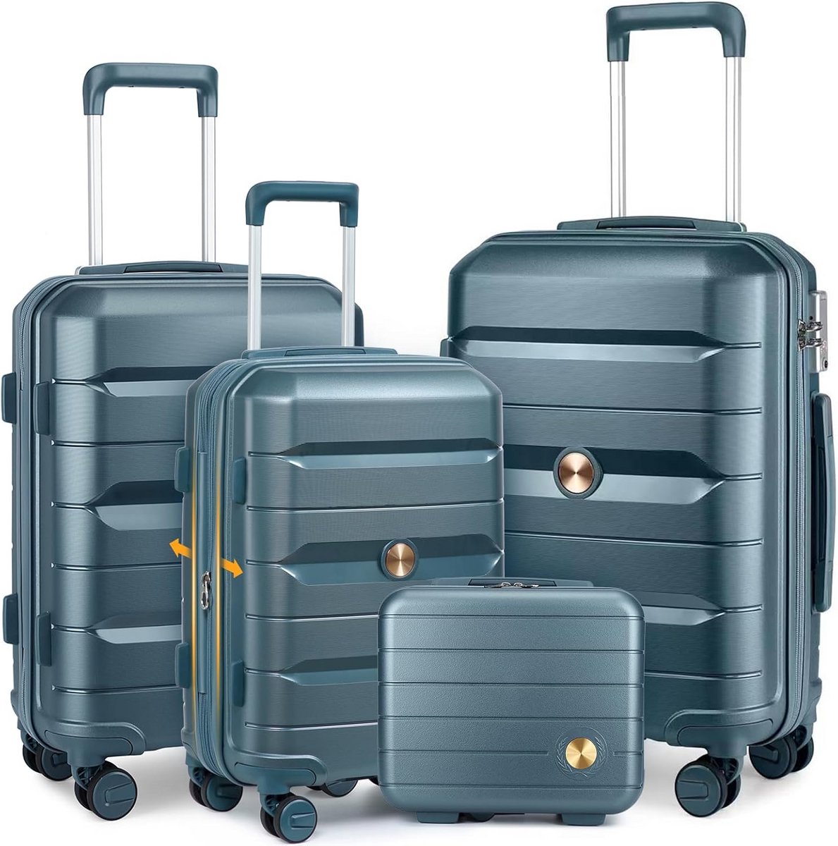 Sea Choice Luggage Set 4-delig Hardshell Kofferset PP Trolley Cabine Koffer Reiskoffer met YKK Rits TSA Slot en 4 Wielen (50 cm Uitbreidbaar), IJzlblauw, Kofferset 3 (Uitbreidbaar)