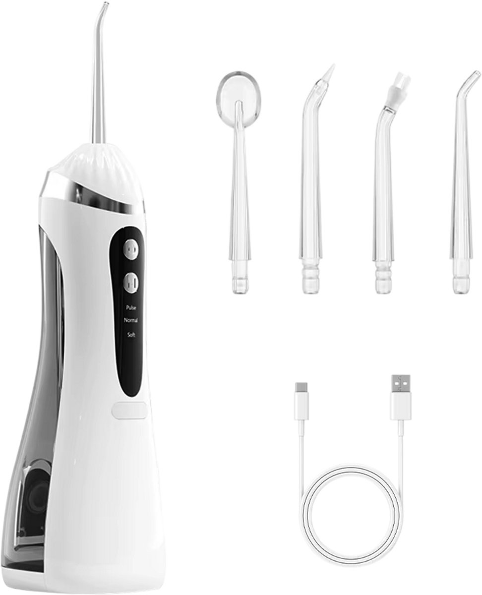 Elektrische Monddouche – USB Oplaadbaar, Waterdicht IP65, 3 Reinigingsmodi, 4 Mondstukken, Draagbare Monddouche voor Mondhygiëne en Tandverzorging