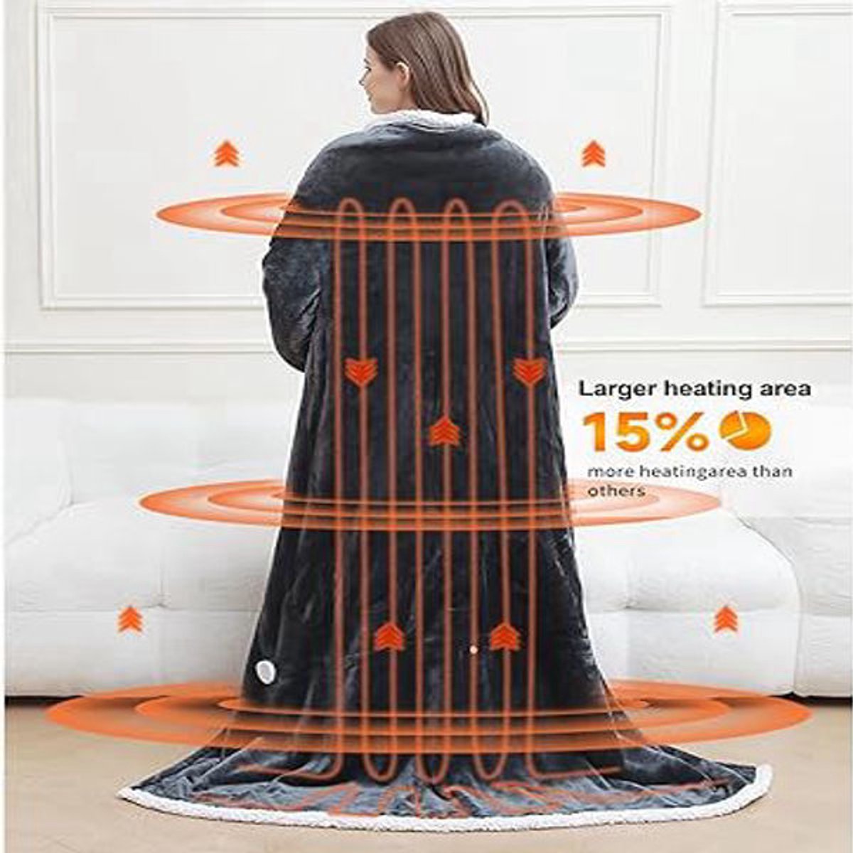 Elektrische Deken met Mouwen en Voetenzak – 130×180 cm – 10 Warmtestanden – Timer tot 12 Uur – Wasbaar Flanel – Draagbare Warmtedeken voor Thuis – foto 3