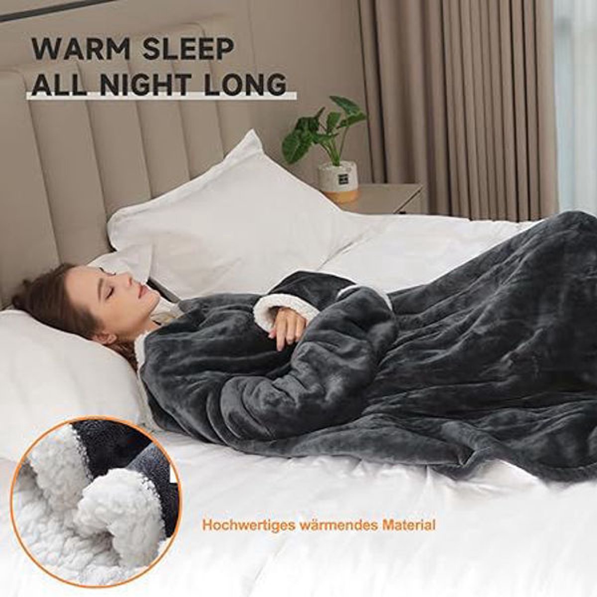 Elektrische Deken met Mouwen en Voetenzak – 130×180 cm – 10 Warmtestanden – Timer tot 12 Uur – Wasbaar Flanel – Draagbare Warmtedeken voor Thuis – foto 4