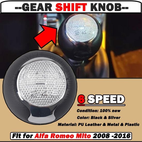 6 Versnellingen Pookknop Handmatige Schakeling voor Alfa Romeo Mito — afbeelding 2