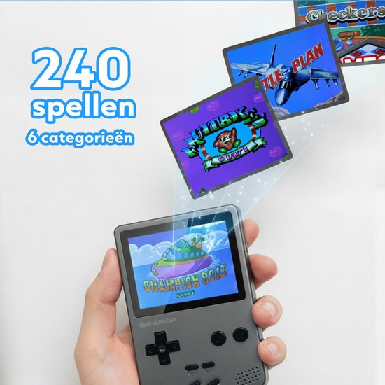 Silvergear Mini Console de jeu d'arcade rétro - Gris - Écran 2,8 pouces - 240 jeux