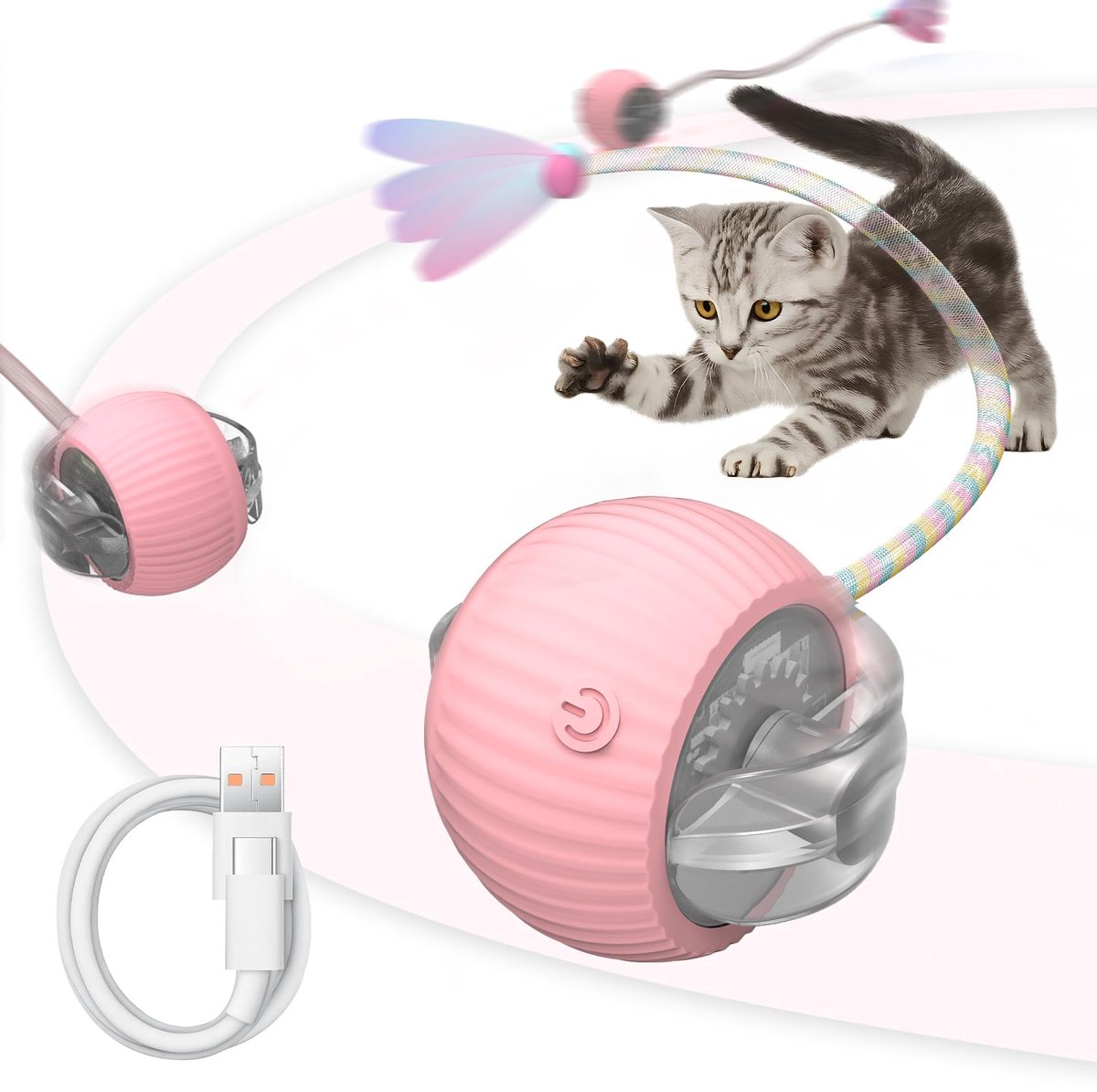 IMPERATORIS® Elektrisch Kattenbalspeelgoed – Interactief Kattenspeeltje / Automatisch Rollend Slim Speelgoed voor Katten – Oplaadbaar – Voor Interactief Spelen Binnenshuis – Geschikt voor Tapijt – 1 stuks