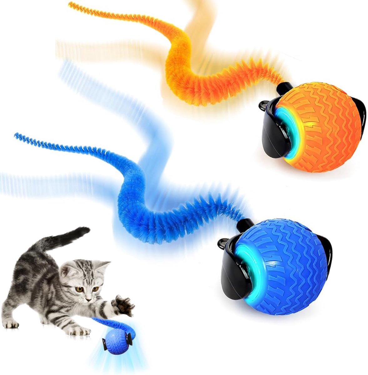 IMPERATORIS® Elektrisch Kattenbalspeelgoed – Interactief Kattenspeeltje / Automatisch Rollend Slim Speelgoed voor Katten – Oplaadbaar – Voor Interactief Spelen Binnenshuis – Geschikt voor Tapijt – 2 stuks