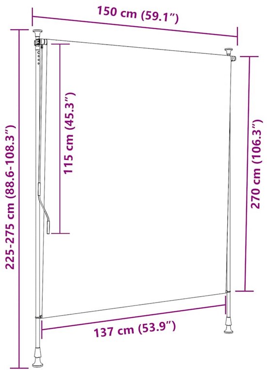 Store enrouleur vidaXL - Protection solaire - Stores à rouleau pare-soleil - Store enrouleur extérieur 150 x 270 cm Crème