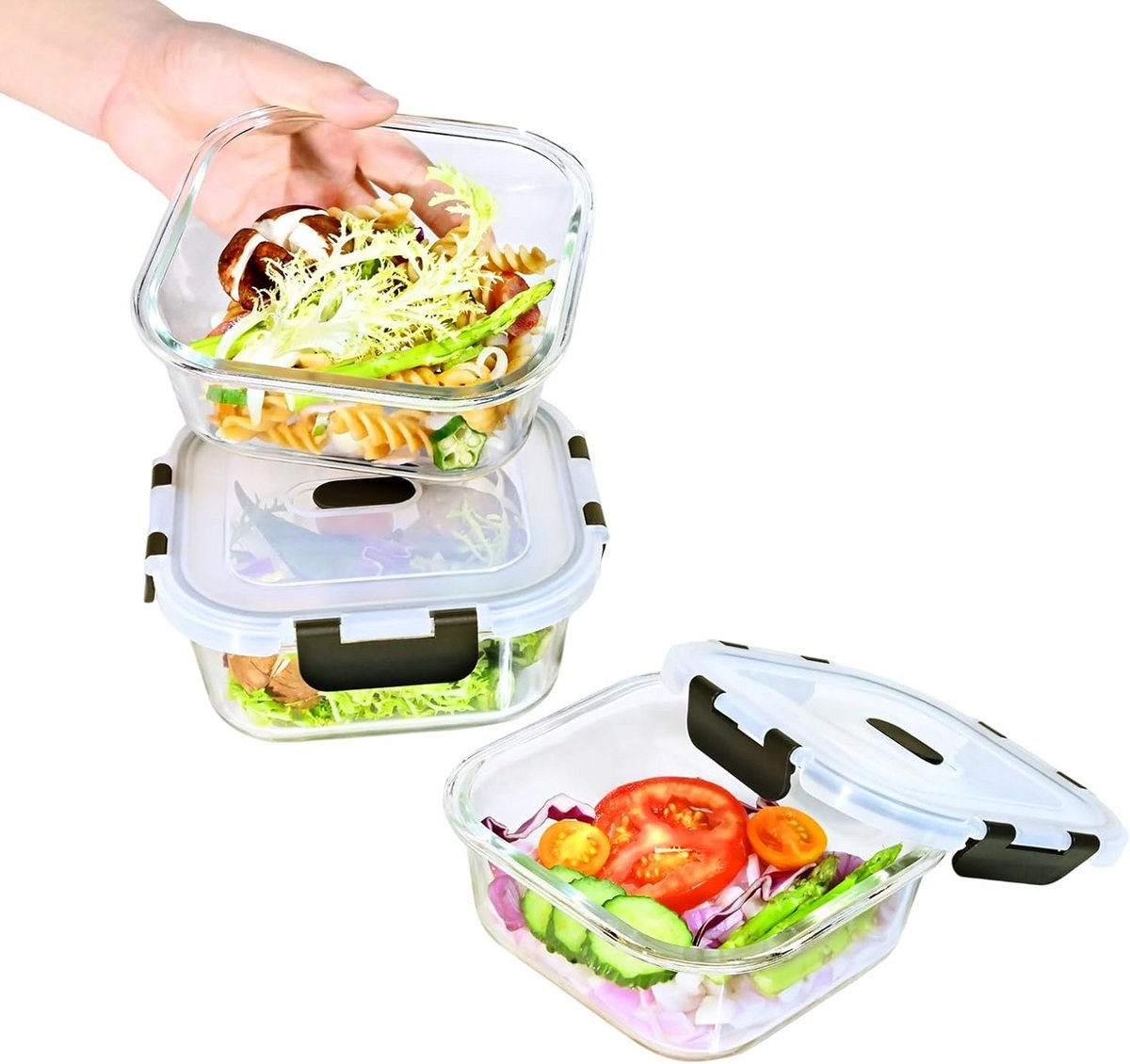 Set van 6 Luchtdichte Glazen Bewaarcontainers met Deksel - 800 ml