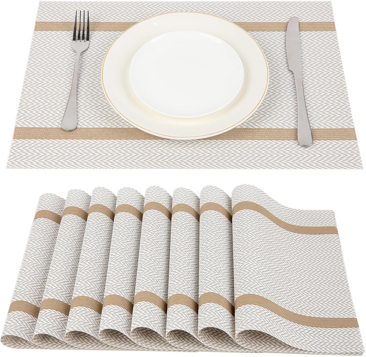 Set van 8 Waterdichte Geweven Vinyl Placemats voor Keuken Dineren 45 x 30 cm