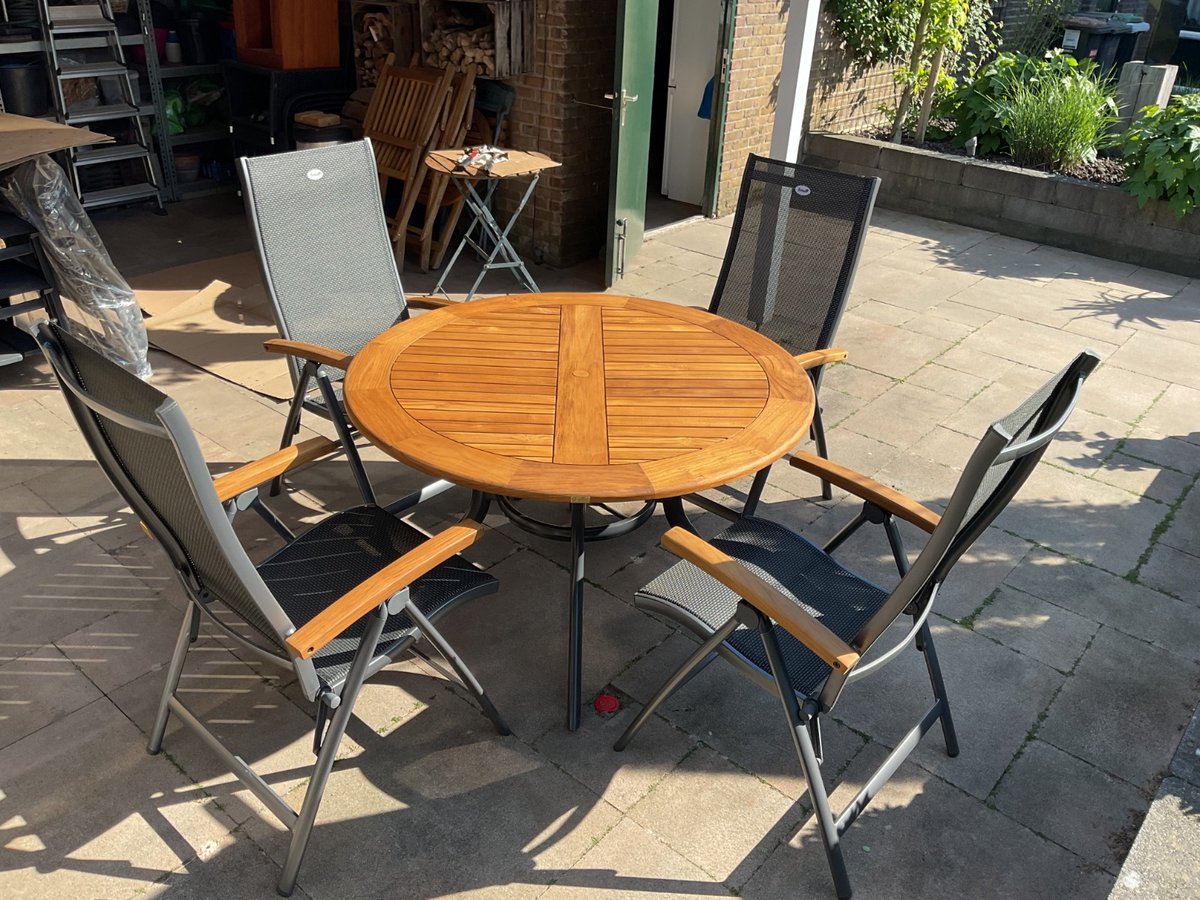 Hartman Napoli/South Wales ronde verstelbare aluminium tuinset Ø120 cm. - Teak – foto 2
