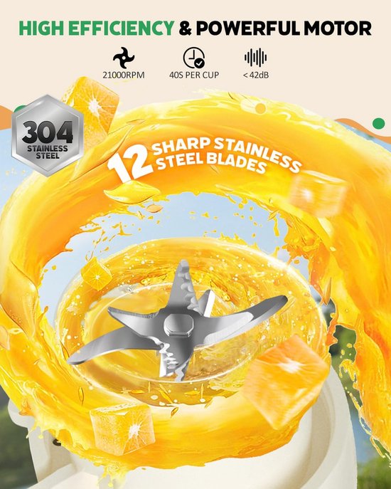 Blender - Draagbare Blender - Portable Blender - Blender Smoothie - 450 Ml -Bpa-Vrije - Draagbare Fles Met 12 Messen - Oplaadbare - Compact En Gemakkelijk Schoon Te Maken - Voor Smoothies, Shakes & Milkshakes van Merkloos — afbeelding 4