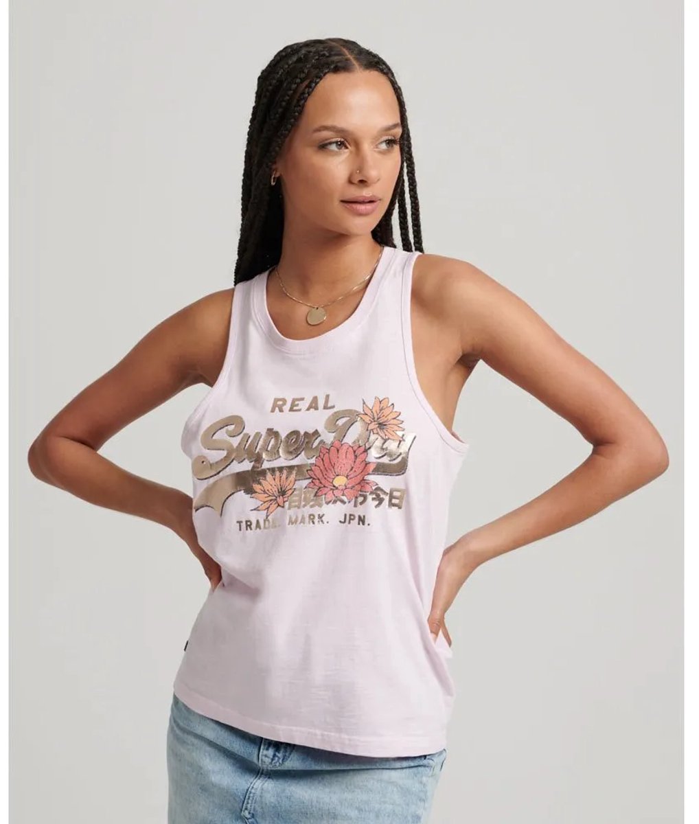 Superdry Vintage Vl Narrative Mouwloos T-shirt XS Vrouw Roze